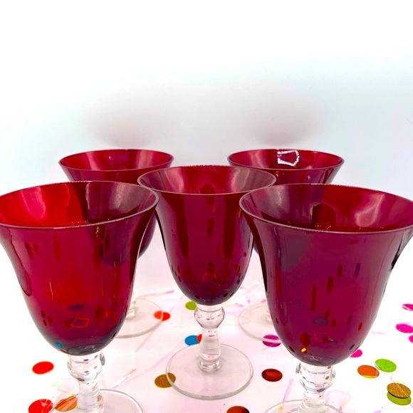 Ruby red glasses crystal stems Vintage - Wine/Champagne Vintage - Picture 8 of 14